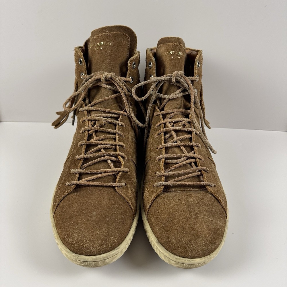 Saint Laurent SL/18H Tan Fringe Suede High Top Court Sneakers Mens EU 46/US 13 - Picture 3 of 8